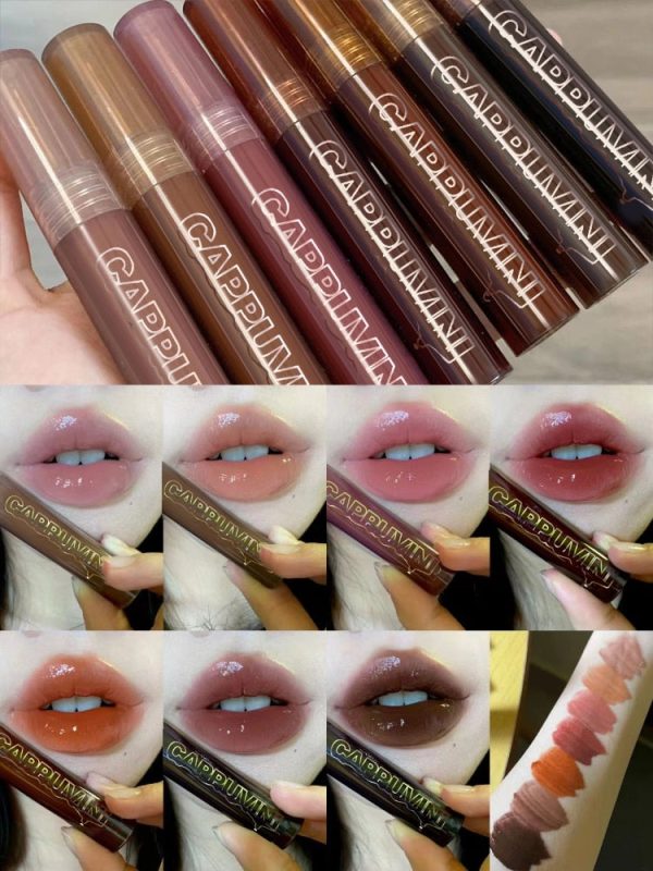 Punk Dark Brown Mirror Water Lip Gloss Red Lip Glaze Transparent Glass Lip Oil Waterproof Liquid Lipstick Nude Clear Tint Makeup Online now