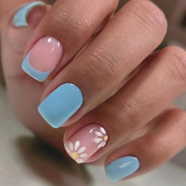 Summer New Square False Nails French Fake Nails With Flower Pattern Designs False Nails Full Cover Detachable Press on Nail Tips Online Sale