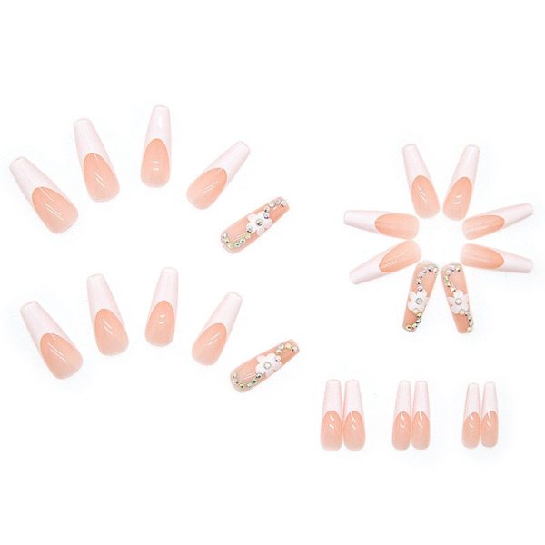 Pink Halo Tower Drill European And American Long T Fake Nails Set Press On Nails With Press Glue Full Cover Acrylic Nail Tips Online