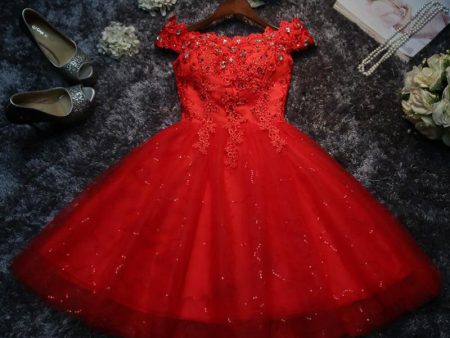 Red Applique Short Evening Dress Discount