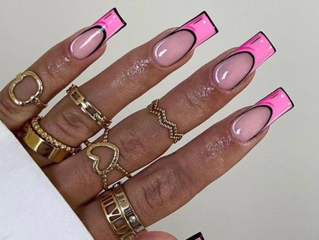 Pink Doodle French Wearable Nail Art Cartoon Style Design Fake Nails Detachable Finished False Nails Press on Nails with Glue Online Hot Sale