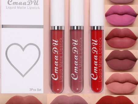 Waterproof Lip Gloss Velvet Matte Long-lasting Moisturizing Non-Fade Velvet Lipstick Lip Tint Women Cosmetics Makeup 3 Color set Online Sale