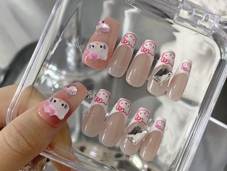 HELLO KITTY-TEN PIECES OF HANDCRAFTED PRESS ON NAIL For Discount