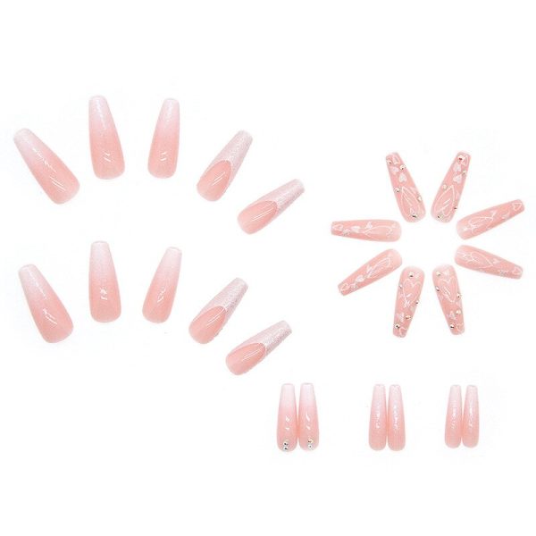 Pink Halo Tower Drill European And American Long T Fake Nails Set Press On Nails With Press Glue Full Cover Acrylic Nail Tips Online