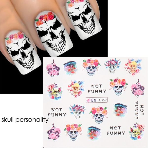 Beyprern Halloween 12Pcs Skull Nail Art Stickers Joker Decal Sliders For Nails Water Tattoo Halloween Decoration Accessories Manicure TRBN1849-1860 on Sale