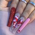 Rhinestones Splicing Heart Long Fake Nails Art Tips Press on Nail False For Extensionfake Nails With Glue Stickers Reusable Set For Discount