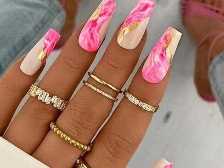 French Ballet False Nails With Gold Foil Glitter Designs Wearable Long Coffin Ballerina Press On Fake Nails Full Cover Nail Tips Online