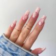 Pink False Nails With Small Flower Design Detachable Long Coffin French Ballerina Fake Nails Full Cover Nail Tips Press On Nails Cheap