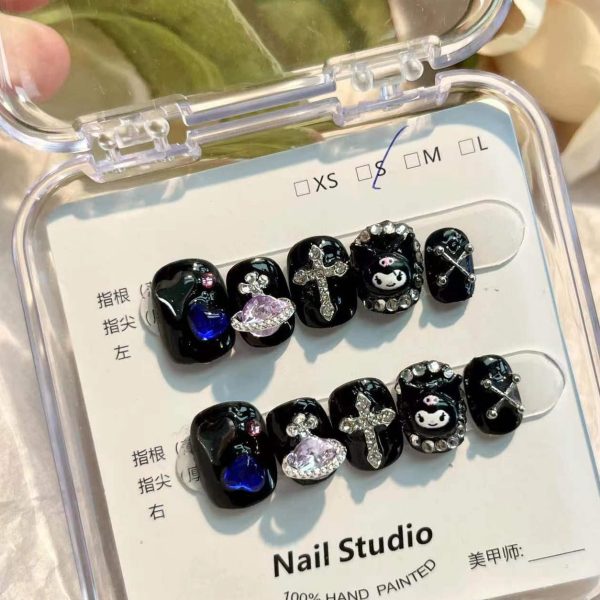 SWEET COOL KUROMI-TEN PIECES OF HANDCRAFTED PRESS ON NAIL Supply