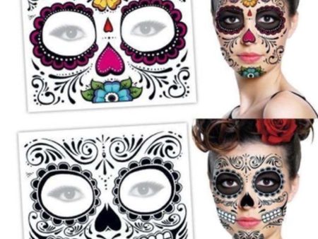 Facial makeup Sticker Special Waterproof Face tattoo Day of The Dead Skull Face dress up Halloween Temporary Tattoo Stickers Sale