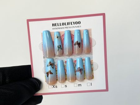 ¡¾HANDMADE¡¿BLUE BUTTERFLY DREAM- TEN PIECES OF HANDCRAFTED PRESS ON NAIL Fashion