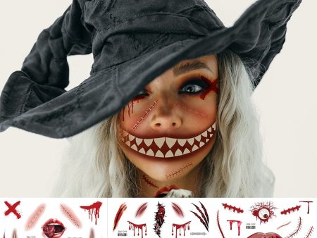 Halloween Face Makeup for Women Men Big Mouth Temporary Tattoo Stickers Disposable Funny Fake Tattoo Waterproof for Saints  Day For Cheap