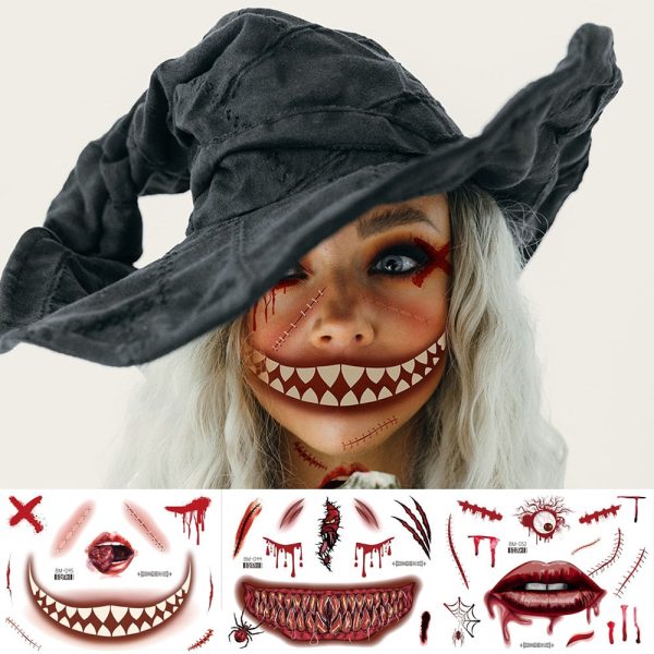 Halloween Face Makeup for Women Men Big Mouth Temporary Tattoo Stickers Disposable Funny Fake Tattoo Waterproof for Saints  Day For Cheap