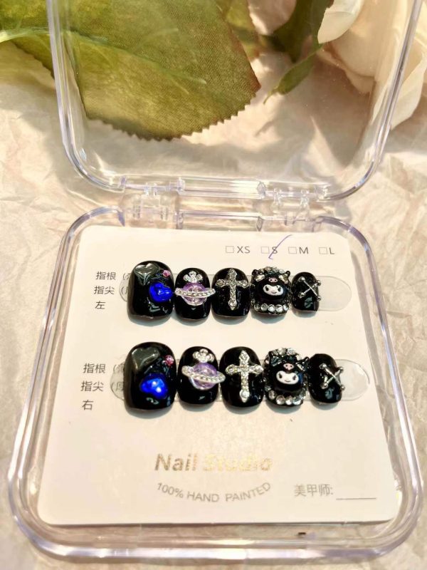 SWEET COOL KUROMI-TEN PIECES OF HANDCRAFTED PRESS ON NAIL Supply