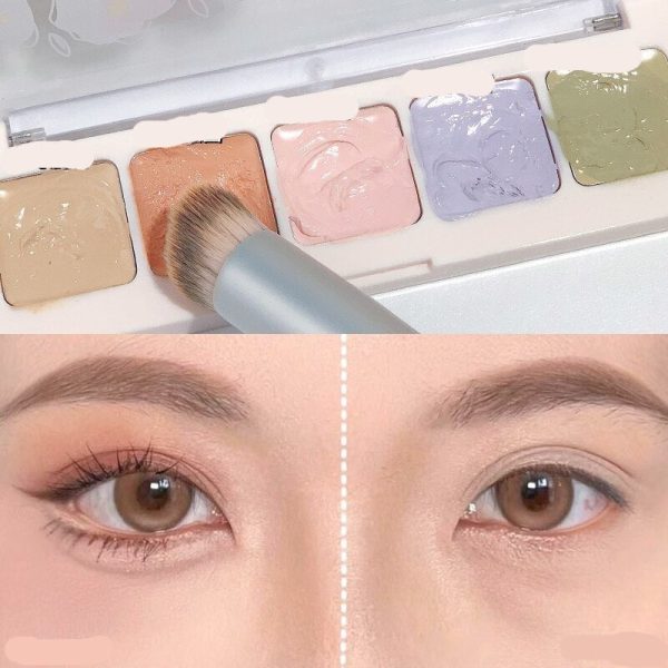 Smooth Five-Color Concealer Palette Full Coverage Waterproof Oil-Free Lightweight Concealer Makeup Brush Brighten Skin Tone Supply