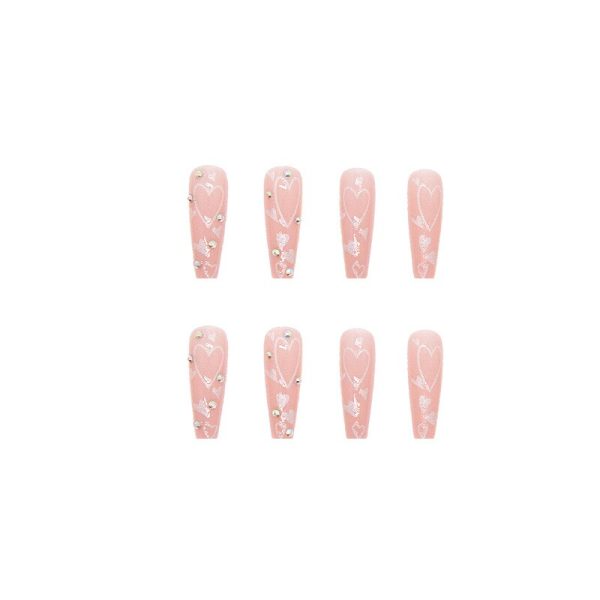 Pink Halo Tower Drill European And American Long T Fake Nails Set Press On Nails With Press Glue Full Cover Acrylic Nail Tips Online