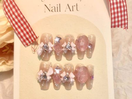 PINK BUBBLES-TEN PIECES OF HANDCRAFTED PRESS ON NAIL on Sale