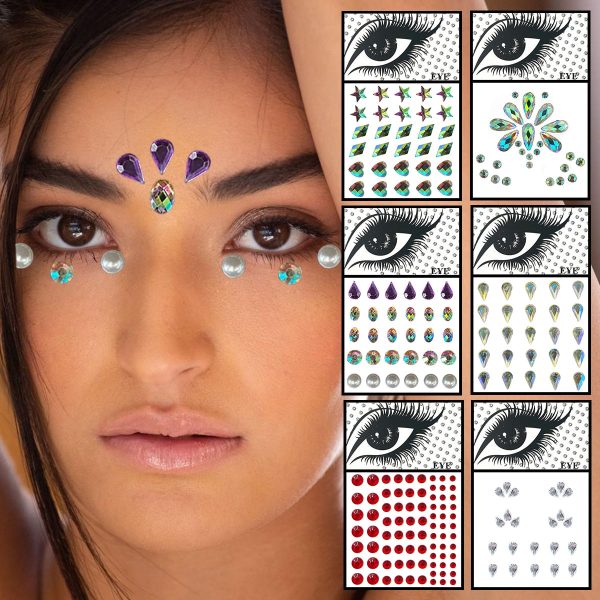 Star Face Gems Temporary Tattoos Eye Eyeliner Tears Crystals Jewels Makeup Sticker Flash Pearl Bindi Dots Jewelry Halloween Rave Hot on Sale