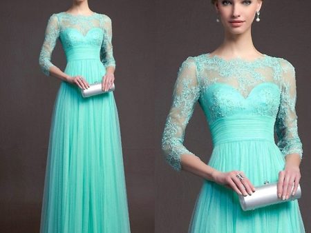 Elegant Round Neck Long Sleeve A-line Chiffon Evening Dress Online Hot Sale