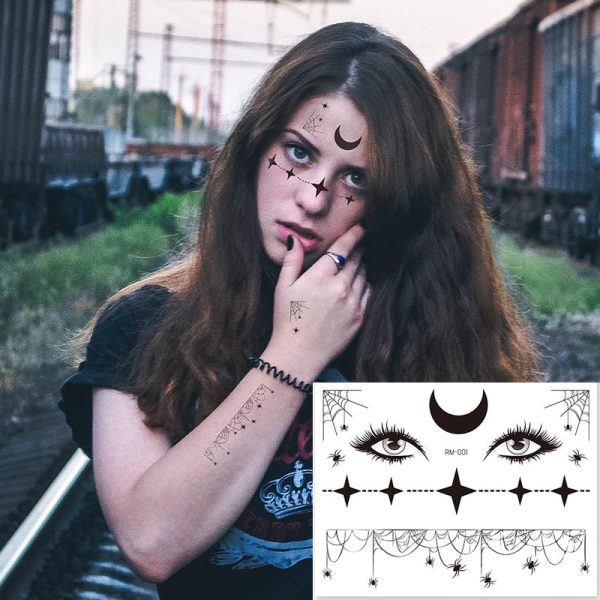 Halloween Face Temporary Tattoo Sticker Festival Party Body Makeup Stickers moon spider scar fake tattoo for woman men girls boy Discount