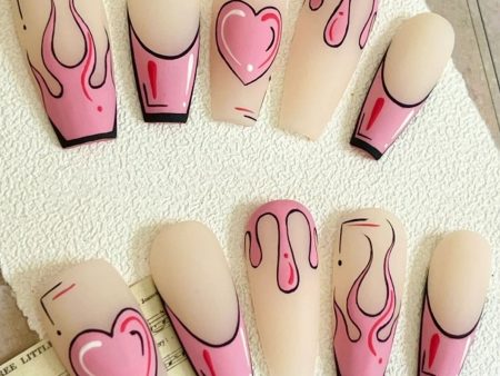 FIERY HEART - TEN PIECES OF HANDCRAFTED PRESS ON NAIL Fashion