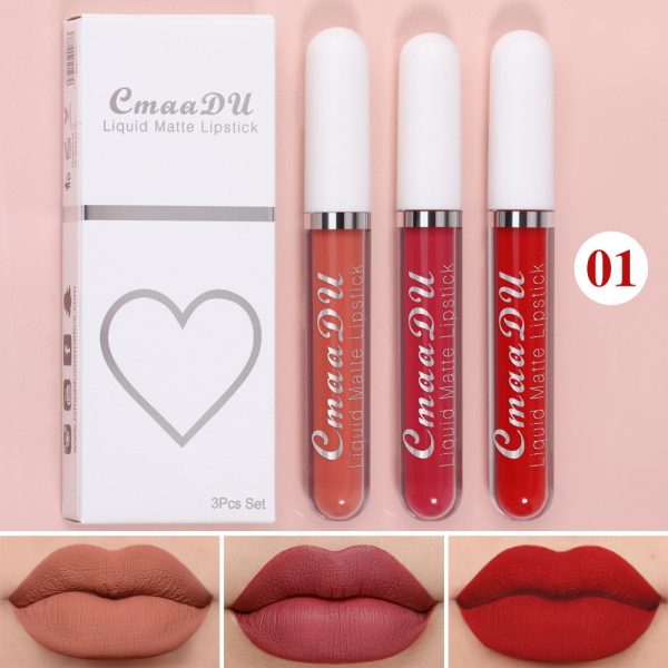 Waterproof Lip Gloss Velvet Matte Long-lasting Moisturizing Non-Fade Velvet Lipstick Lip Tint Women Cosmetics Makeup 3 Color set Online Sale