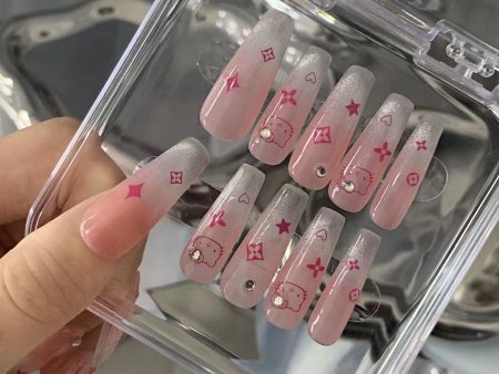 HELLO KITTY-TEN PIECES OF HANDCRAFTED PRESS ON NAIL For Discount