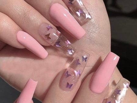 Transparent Ballerina Full Cover False Nail Patches Press on Nails Detachable Coffin Fake Nails with Jelly Glue Butterfly Design For Cheap