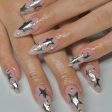 Sweet Cool Silver Stars Rhinestone Wearable Almond Shape Fake Nails Y2K Finished False Nails Press on Nails with Glue Wholesale Online