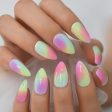 Glossy Gradient Rainbow Ombre French Press on Nails Almond Fake Nails Stiletto Oval Pointed Manicure False Nails Finger Tips Online Sale