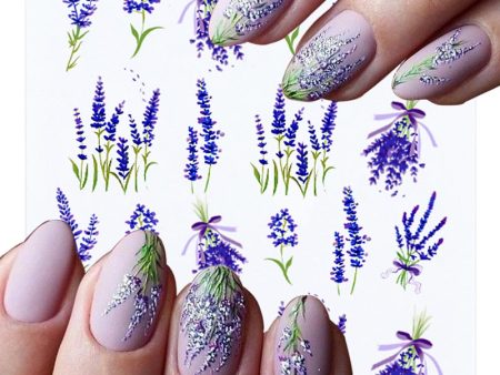 Yeknu Harunouta 1 Sheet Nail Water Decals Transfer Lavender Spring Flower Leaves Nail Art Stickers Nail Art Manicure DIY Sale