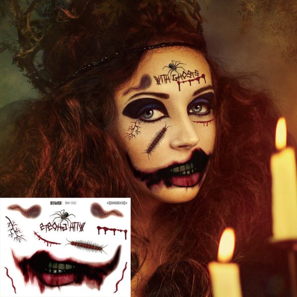 Halloween Face Makeup for Women Men Big Mouth Temporary Tattoo Stickers Disposable Funny Fake Tattoo Waterproof for Saints  Day For Cheap