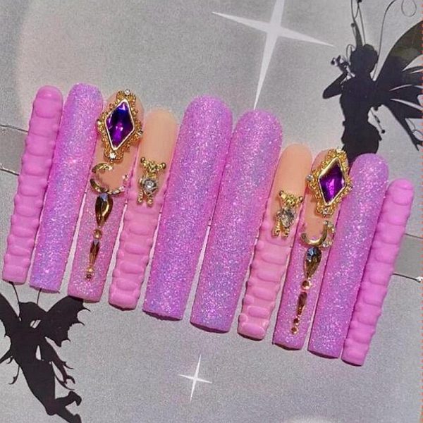 Handmade Luxury 3XL Full Cover False Nail Tips Glittery Rhinestone Press On Nails Y2K Reusable XXL XL Long Fake Nail With Glue Discount