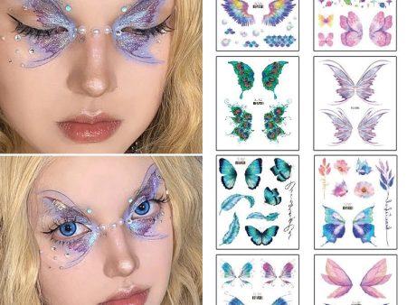 Fairy Butterfly Wings Shiny Tattoo Sticker Waterproof Eyes Face Hand Body Art Fake Tattoos For Women Makeup Dance Music Festival Cheap