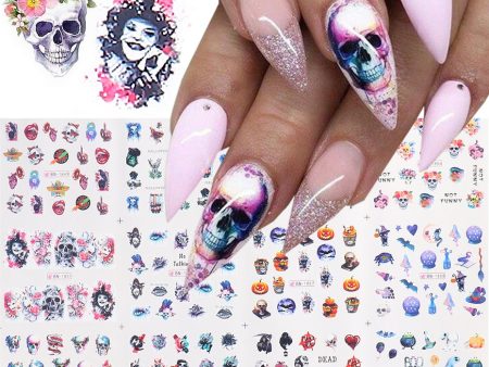 Beyprern Halloween 12Pcs Skull Nail Art Stickers Joker Decal Sliders For Nails Water Tattoo Halloween Decoration Accessories Manicure TRBN1849-1860 on Sale