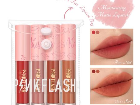 4 Pcs Matte Liquid Lipstick Set Soft Long Lasting Waterproof Moisturising Lip Gloss Makeup Cosmetics With Bag For Sale