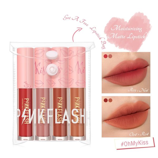 4 Pcs Matte Liquid Lipstick Set Soft Long Lasting Waterproof Moisturising Lip Gloss Makeup Cosmetics With Bag For Sale