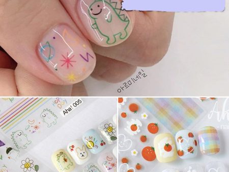 Yeknu 1Pcs Kawaii Dinosaur Nail Art Sticker Korean Self-adhesive Decal Cartoon Simple Strokes Sliders Manicure Decoration Parts GD#023 Sale