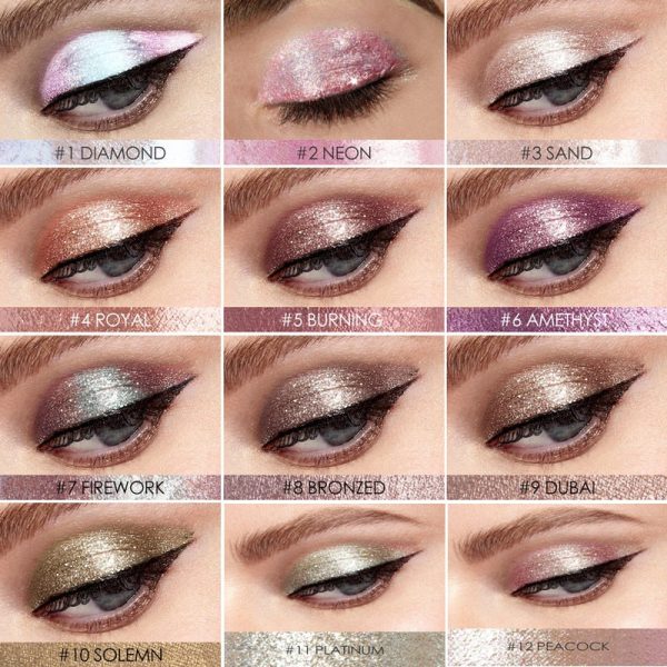 oklulu 14 Color Liquid Eyeshadow Diamond Shiny Eyeliner Pen Eyeshadow Palette Long Lasting Shimmer Pigmented Makeup Cosmetic Supply