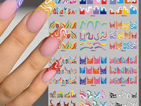 Yeknu 12 pattern sheet Colorful French Nail Stickers Manicure Rainbow Wave Summer Neon Geometric Lines Water Nail Decals Set Discount