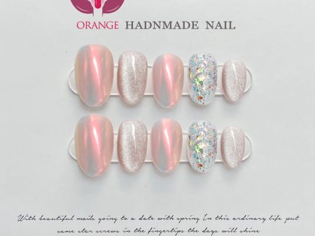 Handmade Oval Press On Nails With Design Reusable Glitter Fake Nails Full Cover Artificial Manicuree Wearable Orange Nail Store Hot on Sale