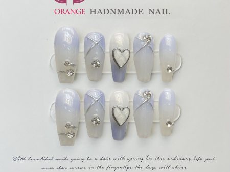 Handmade Wedding False Nails Medium Length Press on Nails With Designed Full Cover Coffin Manicuree Wearable XS S M L Size Nail Hot on Sale