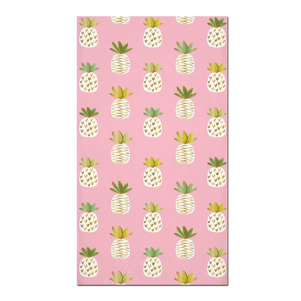 Multi Pineapple Gold Foil On Pink Guest Towels Fashion