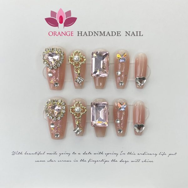 Handmade Luxury Press On Nails WIth Rinestone Fake Manicuree Decoration Wearable Full Cover With Design Acrylic Nail For Girls For Discount