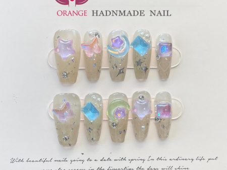 Handmade Beauty Nails Pressed on Design Decoration Fake Nails Design Full Cover Artificial Manicuree Wearable Orange Nail Store Cheap