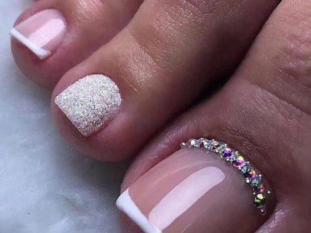 Glitter Crystal French Press On Toenails Diamond Decor False Toe Nails Square Head Artificial Nails Patch For Feet Online Hot Sale