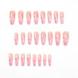 Long Pink Heart Coffin False Nails Star Shiny Pattern Design Ballerina Fake Nails Manicure Full Cover Nail Tips Press On Nails Supply