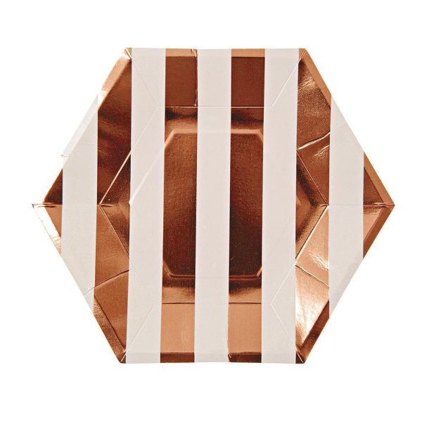 Rose Gold Stripe Hex Large Plates Hot on Sale