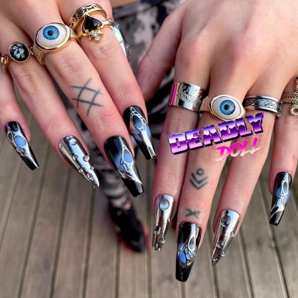 Fashion Cool Personality Cosplay Party Nails Long Coffin 3D High-End Chain Nail Tips Girls Gift Accessories Hot on Sale