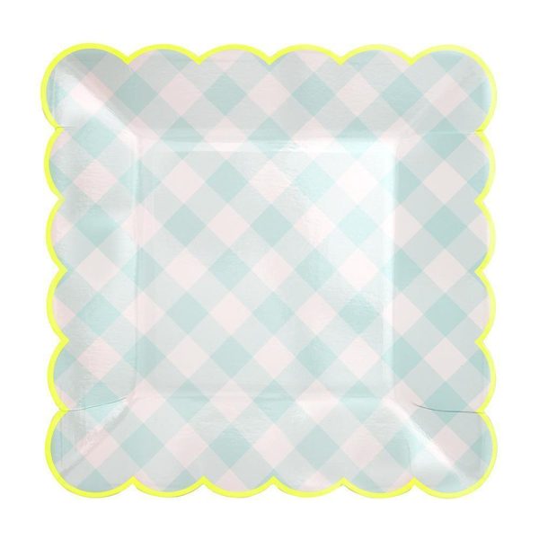 Aqua White Check Large Plates Hot on Sale